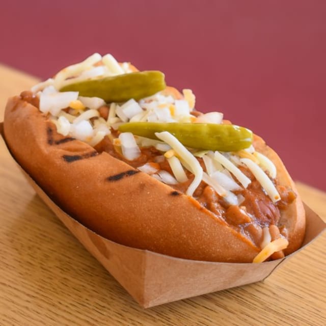 Vegan Chili Cheese Dog.